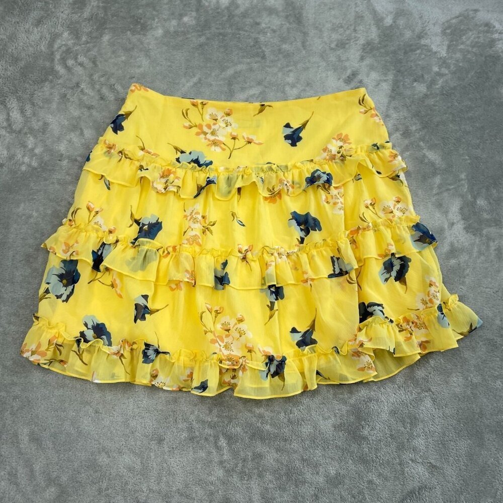 Lauren Ralph Lauren Womens Yellow Floral Tiered Ruffle Skirt Size 12 NWT 6131 - Picture 2 of 8